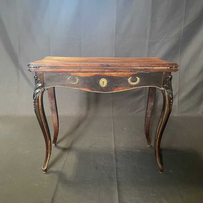 French Louis XV Period Rosewood Game Table, Side Table or Accent Table that Opens to Felt Game Table Top