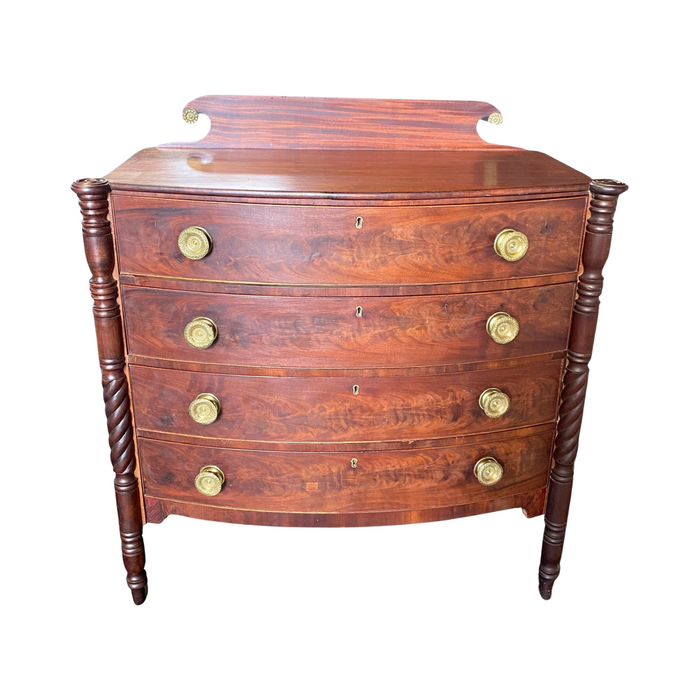 Federal Early 19th Century Sheraton Bow Front Cookie Corner Chest of Drawers or Dresser