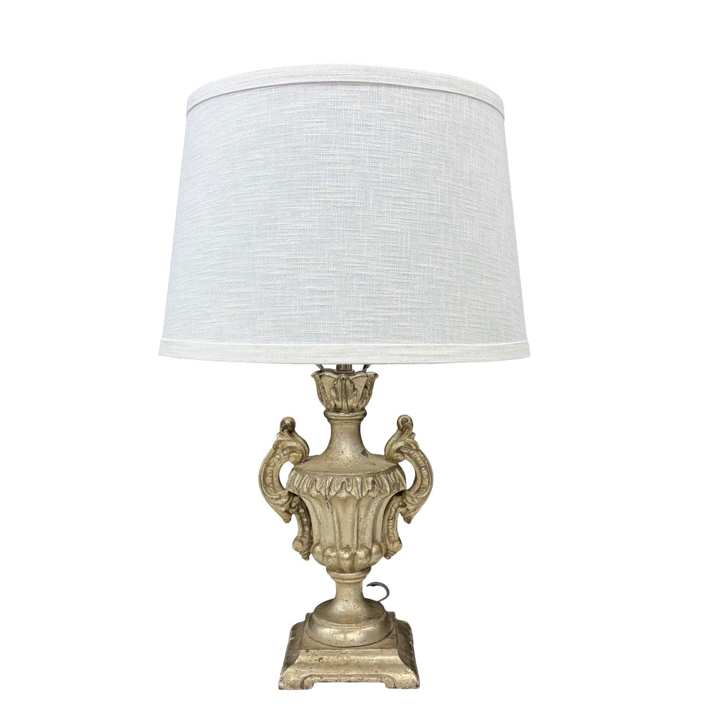 Antique Silver Urn Table Lamp with Elaborate Foliate Carving and Scrolled Handles (2 available)