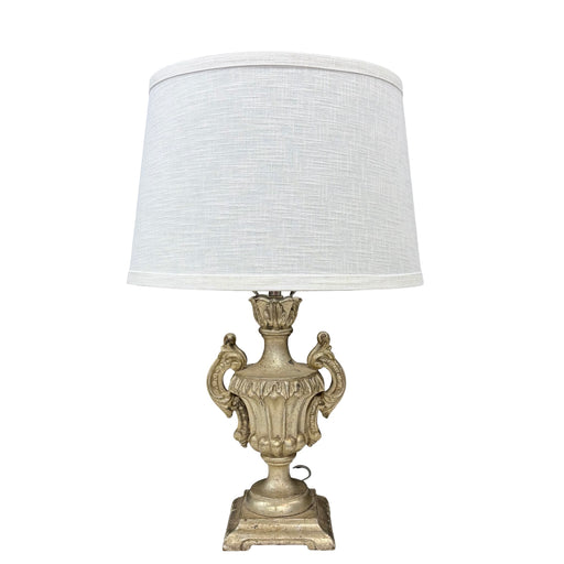 Antique Silver Urn Table Lamp with Elaborate Foliate Carving and Scrolled Handles (2 available)