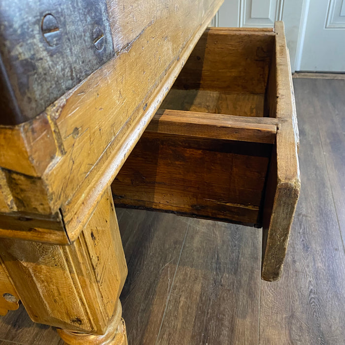 Antique country French Boucherie Billot de Boucher - Butcher's Shop Butcher Block Table with Original Maker's Label