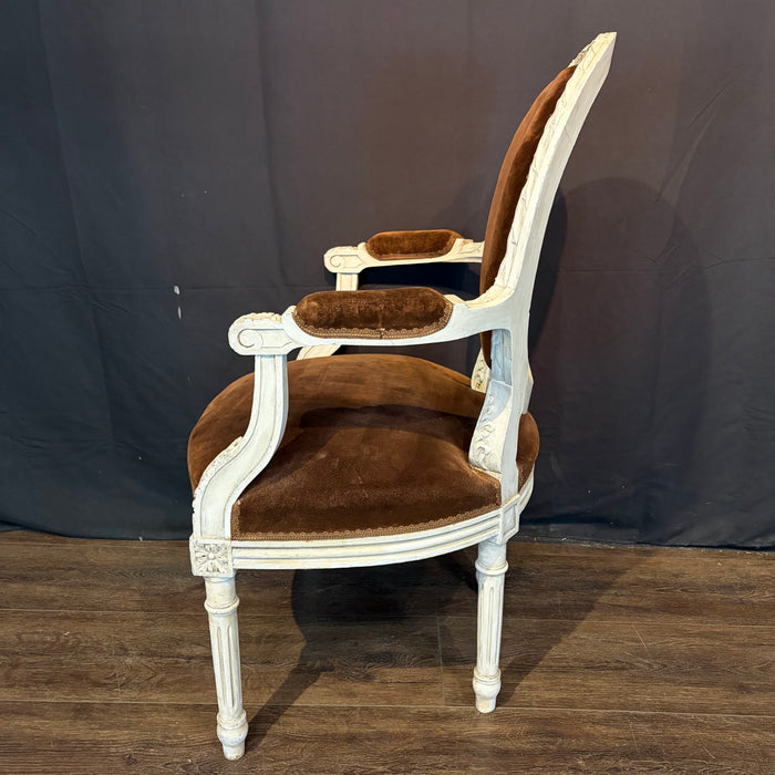 Pair of 19th Century French Louis XVI Carved and Painted Fauteuil Armchairs with Exceptional Carving