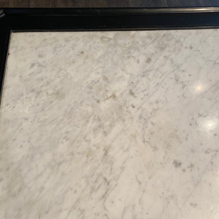 French Neoclassical Carrera Marble Top Ebony Black Coffee Table