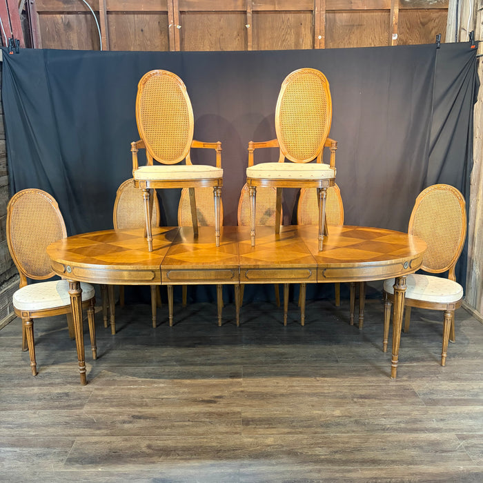 Set of 8 Midcentury French Louis XVI Style Cane Back Dining Chairs with Two Armchairs