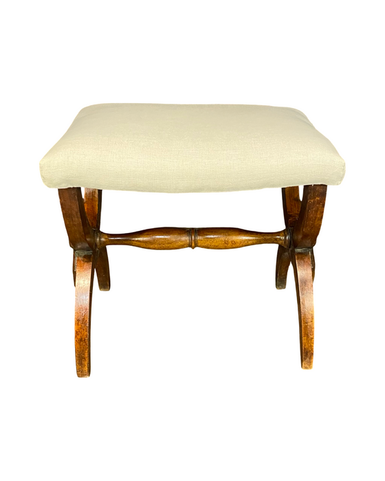 Antique French Biedermeier Scissors Stool, Bench or Small Ottoman with New Upholstery