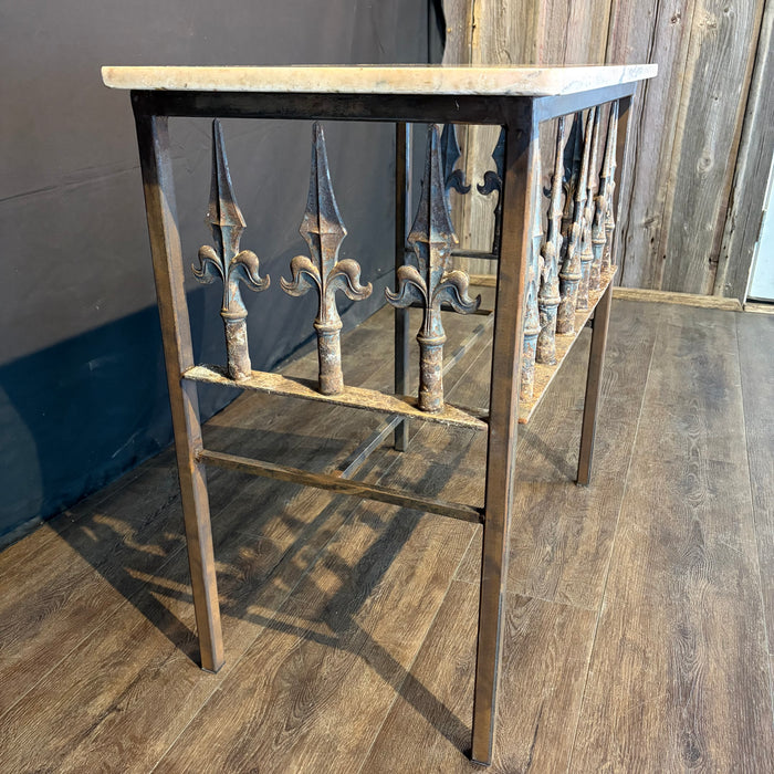 Antique French Wrought Iron Console Table with Marble Top | Balcony Railing Console