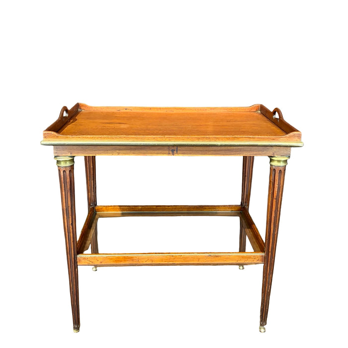 Antique French Bar Cart or Drinks Trolley with Pull-Out Leaves, Glass Shelf and Fluted Legs