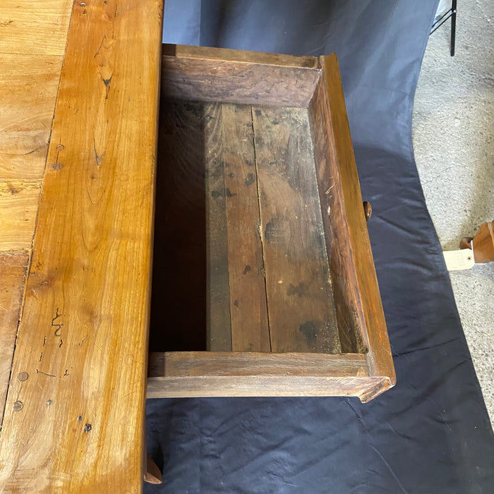 Antique French Provincial Cherry Farmhouse Harvest Dining Table with Bread Board and Drawer