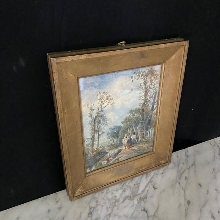 Early 19th Century French Landscape Watercolor painting in Gold Gilt Frame