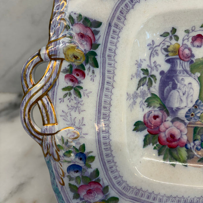 Antique English Staffordshire Parma Hand Painted Serving Platter Livesley Powell & Co 1850s