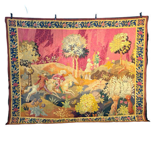 French Verdure Tapestry with Hunt Scene, Figures and Hounds