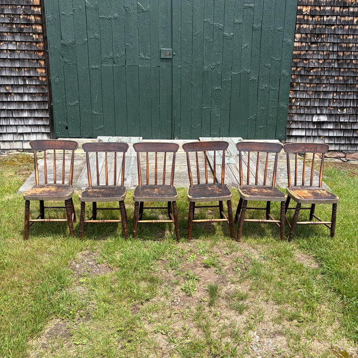 Set of Six 19th Century Plank Seat Grange Chairs from Maine