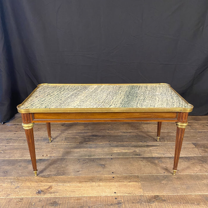 Classic French Louis XVI Marble Top Coffee Table with Brass Border from Paris, France by Mercier Freres