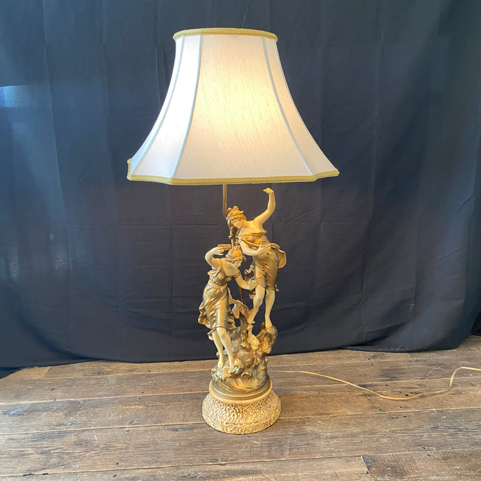 French Large Art Nouveau Figural Table Lamp Signed Auguste Moreau