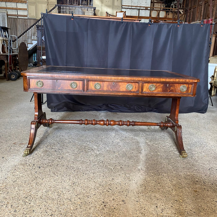 British Regency Style Mahogany Partners Two Sided Desk or Writing Table with Embossed Leather Top