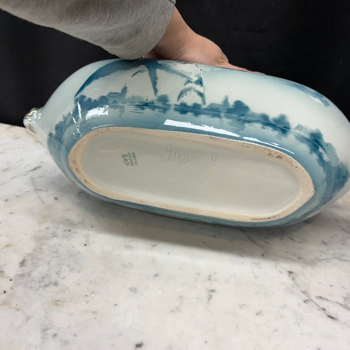 French Faience Three-Piece Vase and Jardinière Set with Swallows by Keller and Guerin