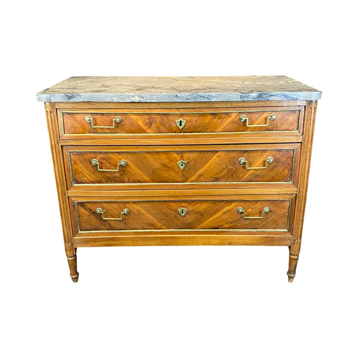 19th Century French Walnut Commode, Chest of Drawers, Dresser or Secrétaire Desk with Marble Top