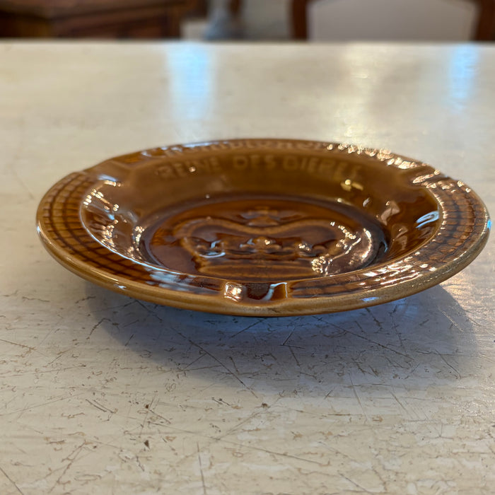 French Sarreguemines Advertising Ashtray Dish for French Brewery Champigneulles: Brown