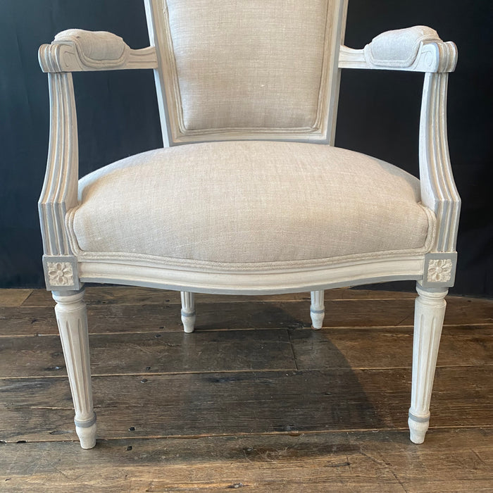 Pair of Antique French Louis XVI Neoclassical Painted Armchairs or Fauteuils