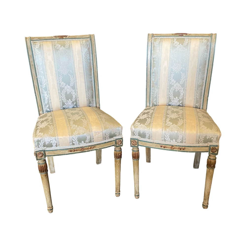 Pair of French Neoclassical Painted Louis XVI Side Chairs or Accent Chairs