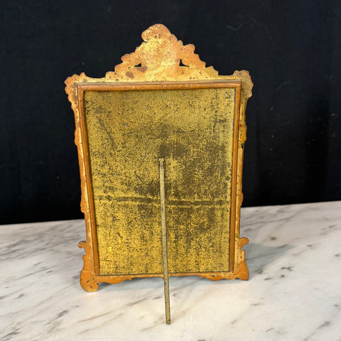 Antique French Ornate Gilt Metal Photo Frame with Original Portrait & Pressed Edelweiss