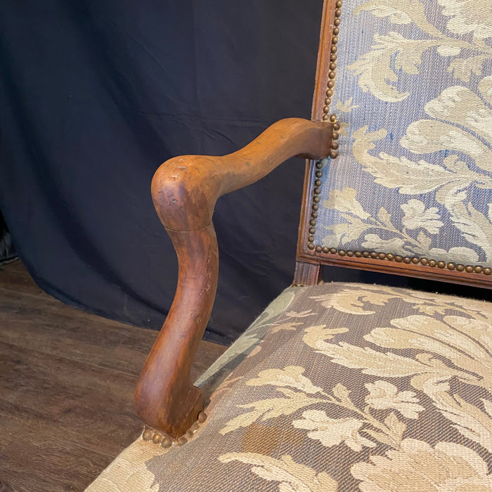 Antique French Pair Louis XIV Armchairs or Fauteuils with Os de Mouton Stretchers