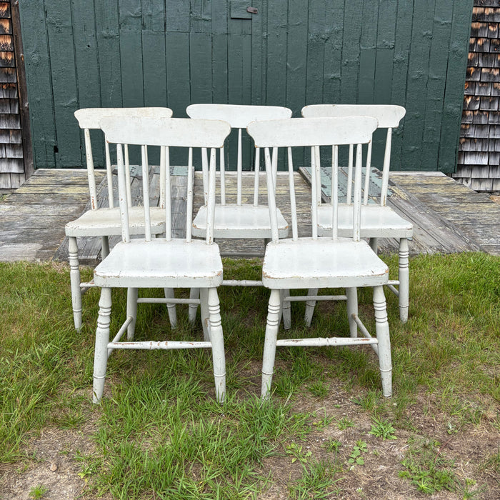 Set of Five 19th Century Plank Seat Grange Chairs from Maine