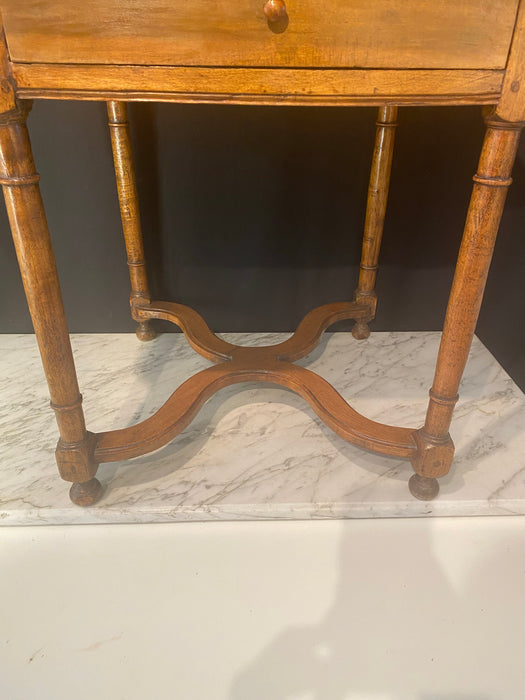 French Side Table with Embossed Leather Top and X-Form Stretcher 19th Century