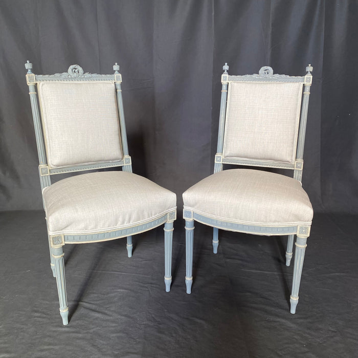 French 19th Century Pair of Louis XVI Neoclassical Painted Side Chairs or Dining Chairs