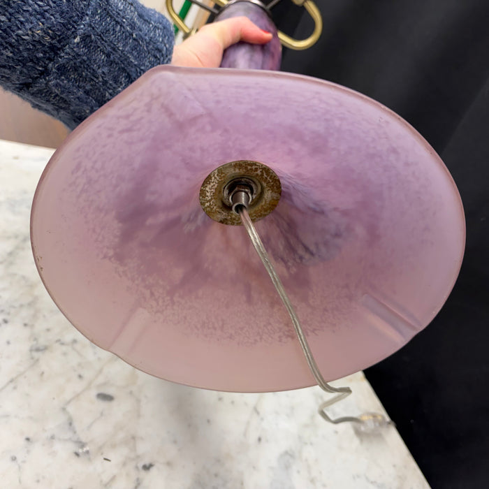 Pair of French La Rochere Art Nouveau Mushroom Table Lamps with Marbled Glass Shades and Bronze Dragonfly Details