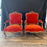 Pair of French Louis XV Intricately Carved Armchairs, Fauteuils or Parlor or Lounge Chairs with Original Fabulous Vermilion Red Mohair