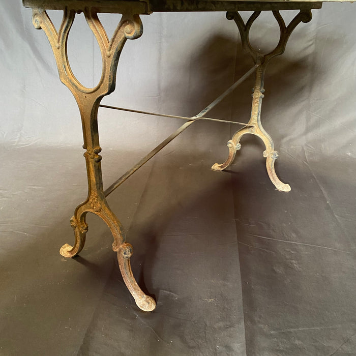 French Marble Top Cafe Table or Bistro Table with Great Art Nouveau Metal Base