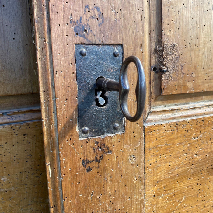 Set of 6 French Antique Walnut Doors (3 Pairs) with Original Keys in the Shape of Numbers 1, 2 and 3