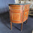 French Louis XVI Marble Top Inlaid Demilune Walnut and Fruitwood Commode, Console or Side Table with Exquisite Marquetry