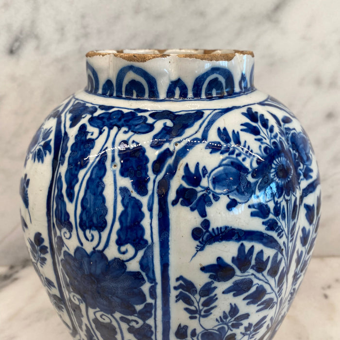 Late 18th Century Dutch Delft Blue and White Hand-Painted Baluster Vase