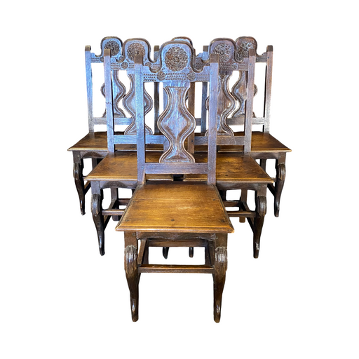 French Exquisitely Carved Early 19th Century Provincial Dining or Side Chairs set of 6 from Provence, France