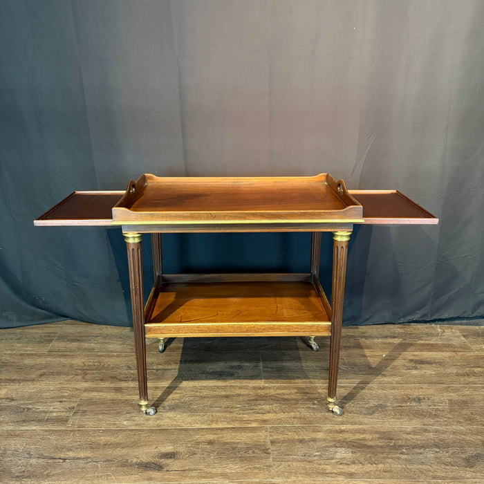 Antique French Bar Cart or Drinks Trolley with Pull-Out Leaves, Lower Shelf and Fluted Legs