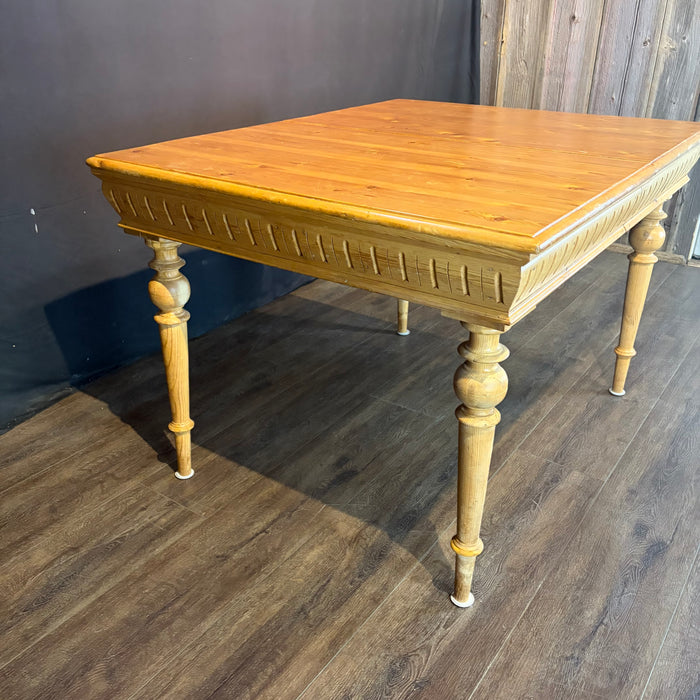 Swedish Gustavian Style Pine Extension Dining Table with Two Leaves and Carved Fluted Apron
