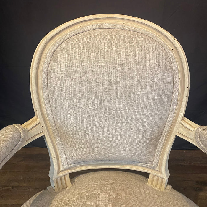 19th Century Pair of French Louis XVI Painted Neoclassical Fauteuil Armchairs