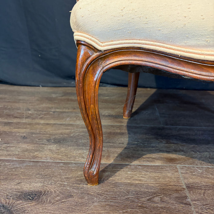 French Louis XV Style Bergere Armchair with Carved Cabriole Legs and Blush Upholstery