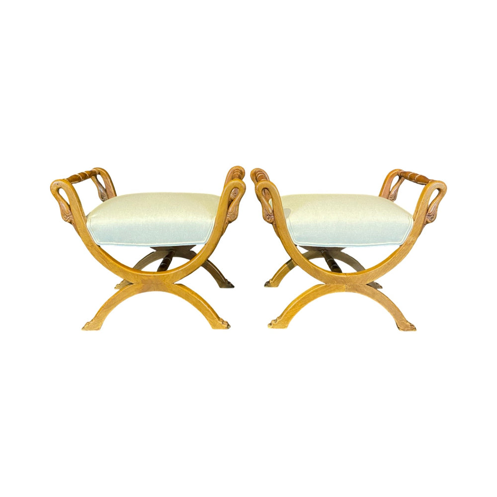 French Pair of Carved Swan Neck Benches