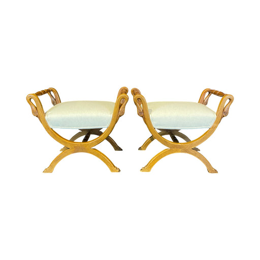 French Pair of Carved Swan Neck Benches