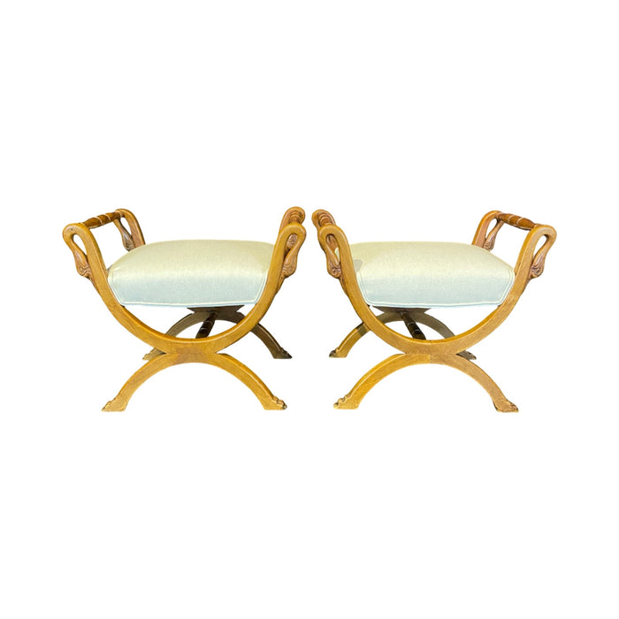 French Pair of Carved Swan Neck Benches