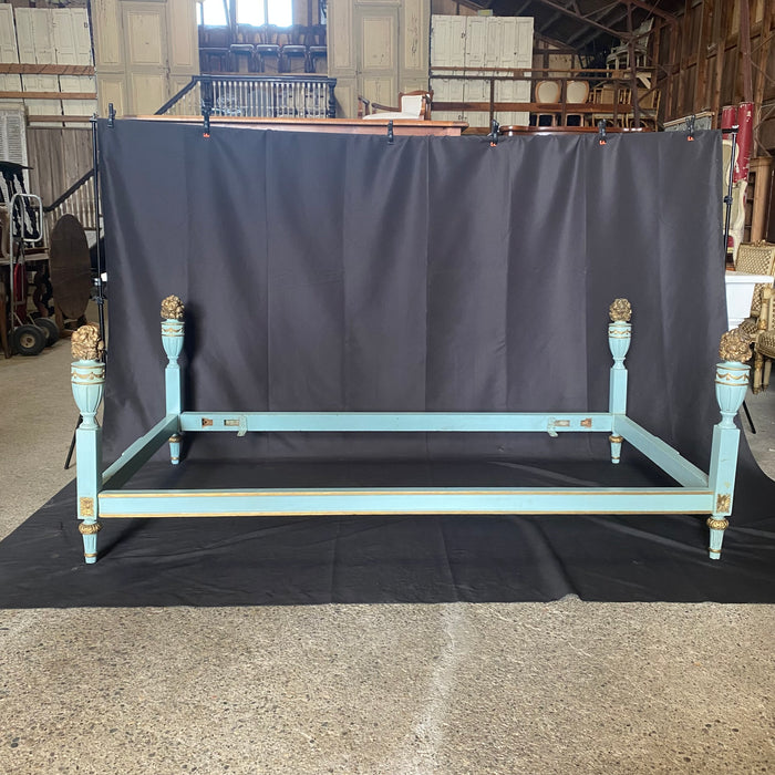 French Louis XVI Painted Daybed or Twin Size Single Bed with Foliage Carving in Original Eggshell Blue and Gold Paint