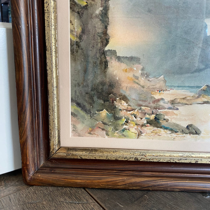 Listed British Artist Bernard Harper Wiles (1883-1966) - Cliffs in England: Beach Scene Watercolor