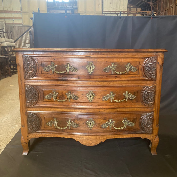 Antique French Carved Louis XV Commode or Chest of Drawers with Exquisite Figural Hardware