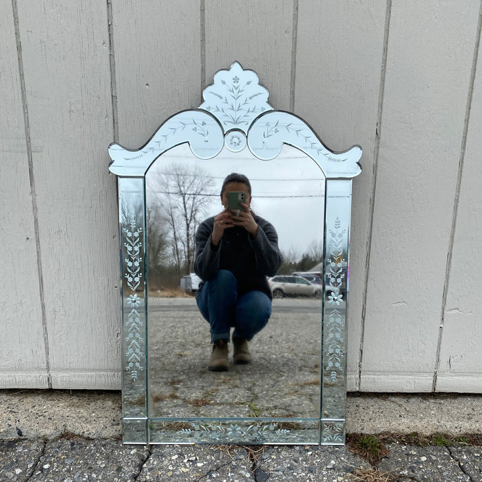 Tiered and Beveled Venetian Glass Mirror with Reverse Etching