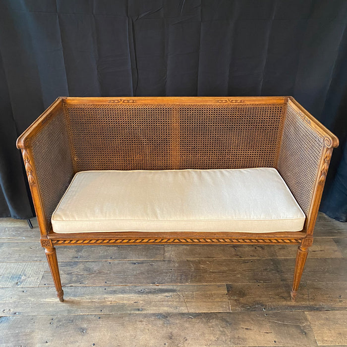 French Louis XVI Walnut Loveseat, Sofa or Settee with Double Caning