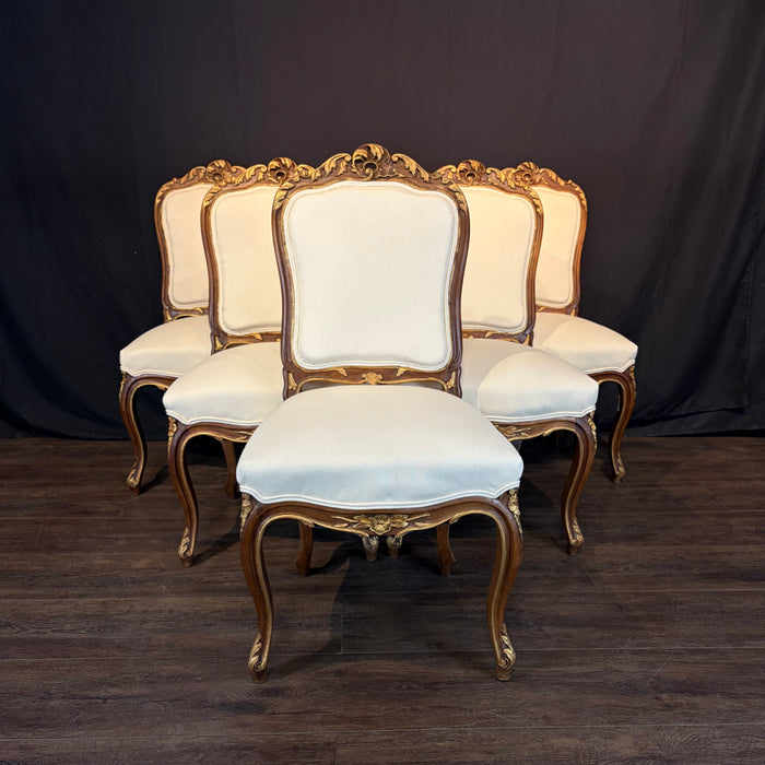 Set of Six French Louis XV Walnut Dining Chairs
