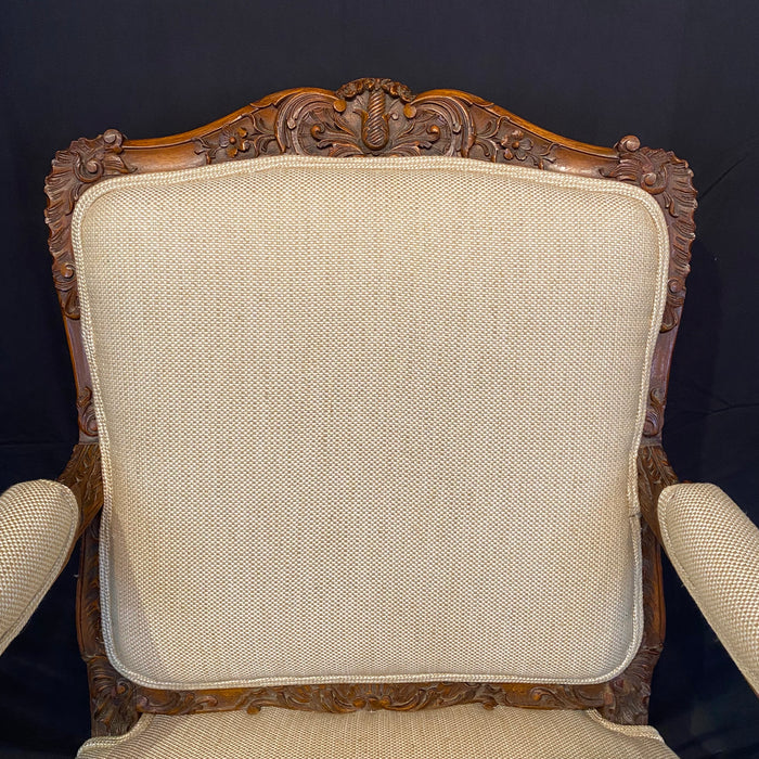 Fine Pair of 19th Century French Louis XV Period Carved Walnut Armchairs or Fauteuils